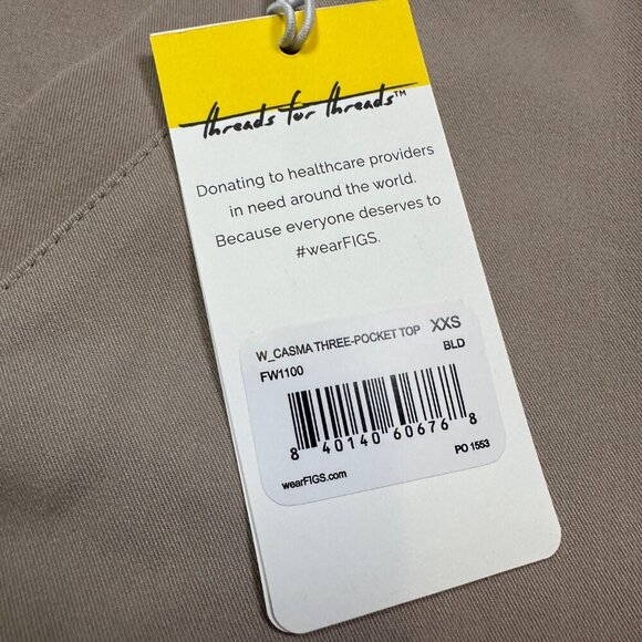 FIGS NWT Casma Three Pocket Medical Nursing Scrubs Top Beige Boulder Size XXS - Picture 2 of 6